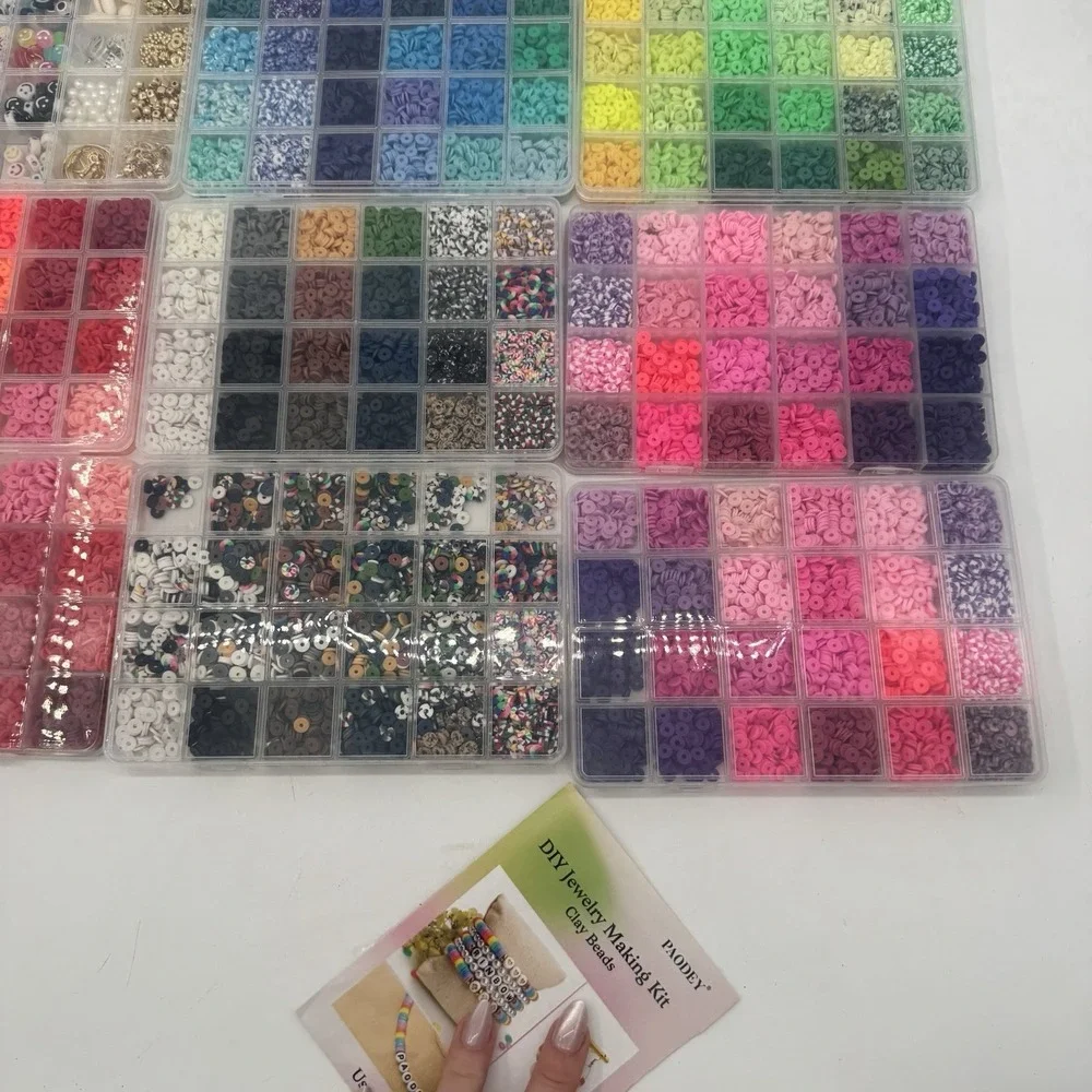 Paodey DIY Clay Bead Jewelry Making Kit 12 Case Set Letter Bracelet Charms 1000+